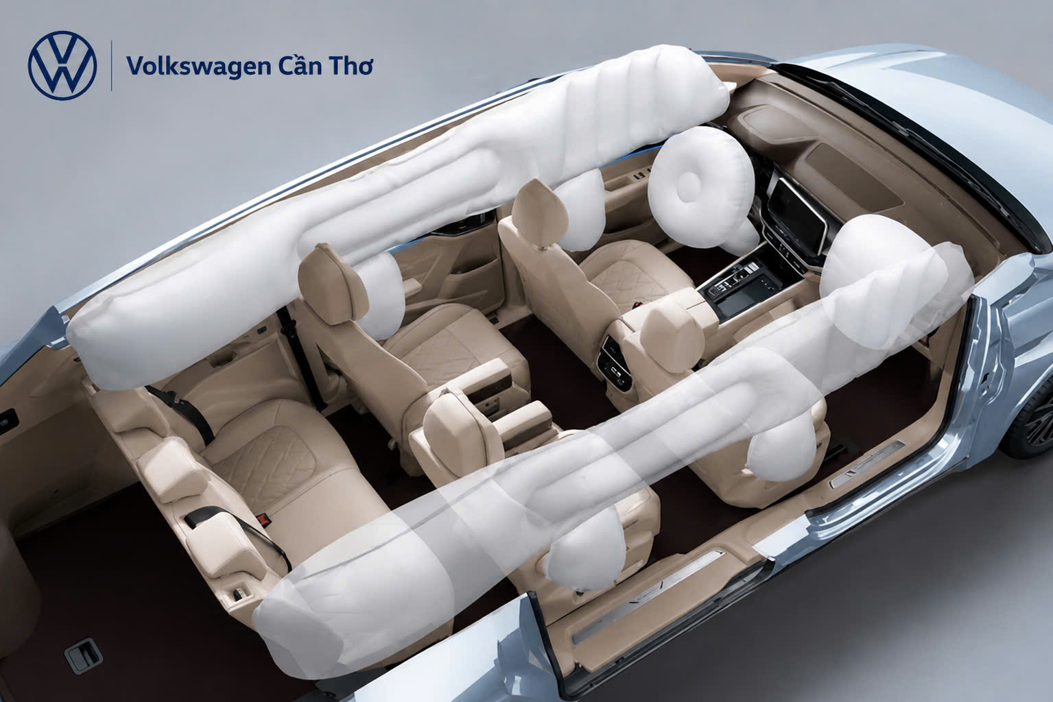 Hệ thống túi khí và dây đai an toàn trên xe Volkswagen.