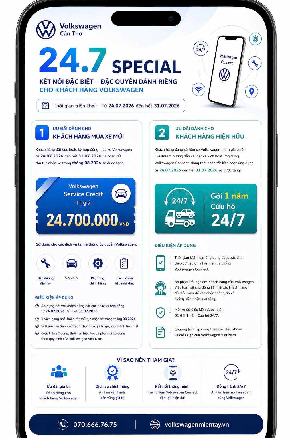 Chương trình Volkswagen 24.7 Special với nhiều quyền lợi dành cho khách hàng Volkswagen.